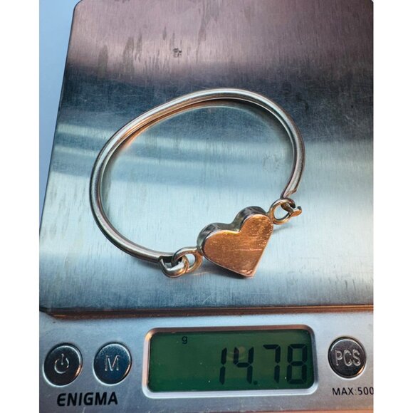 Estate Sterling Silver 925 Heart Bangle Bracelet, 6” Size Elegant Design, 14.78g - Picture 9 of 10